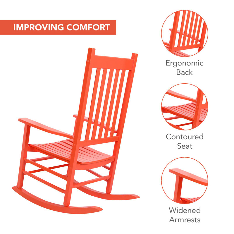 Chaise berçante en bois à haut dossier, Orange