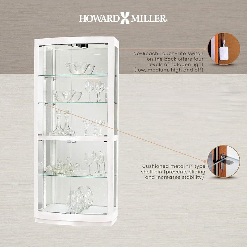 Vitrine Bradington III, quatre portes incurvées en verre, éclairage à niveaux multiples Touch-Lite