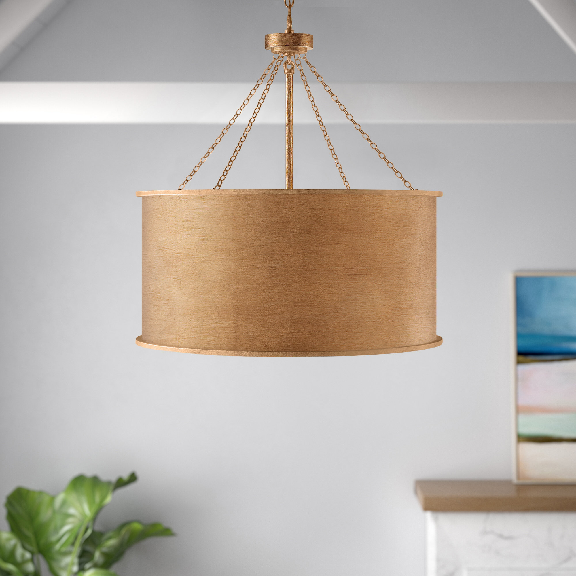 Soho Metal Dimmable Drum Chandelier, Gold Patina, 29" H x 25" W x 25" D, 6 Lights