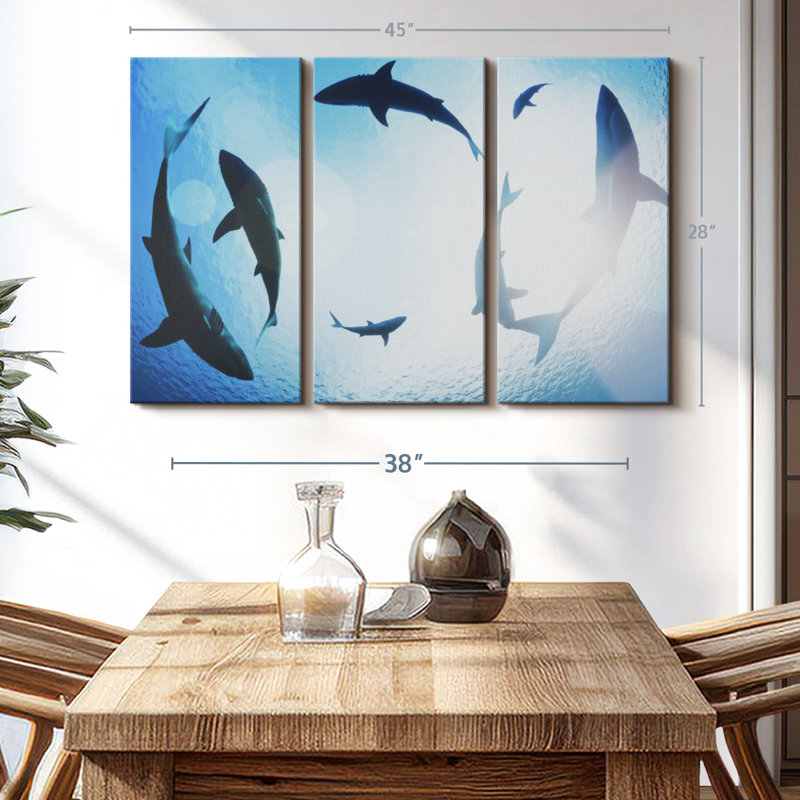 " School Of Sharks ", 28" H x 45" W