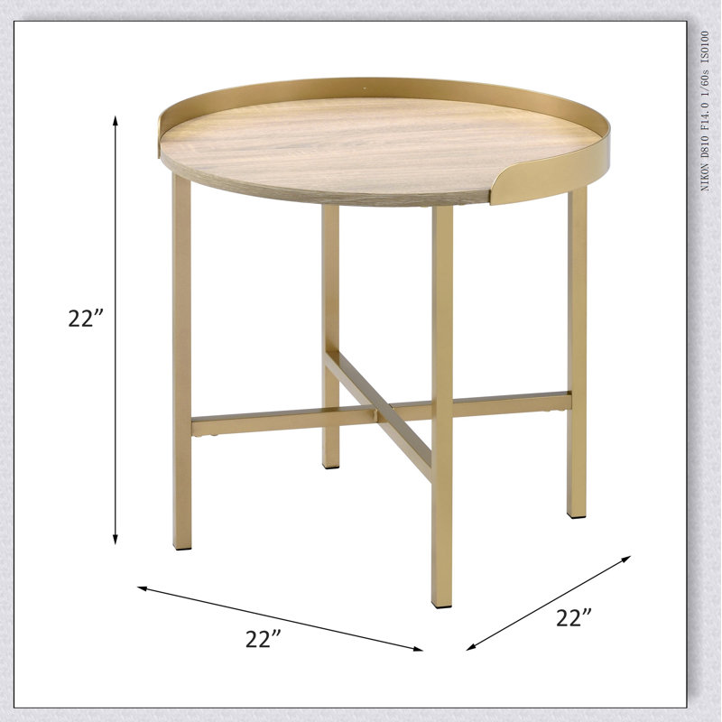 Plateau de table en chêne Mithea et table de bout à finition dorée