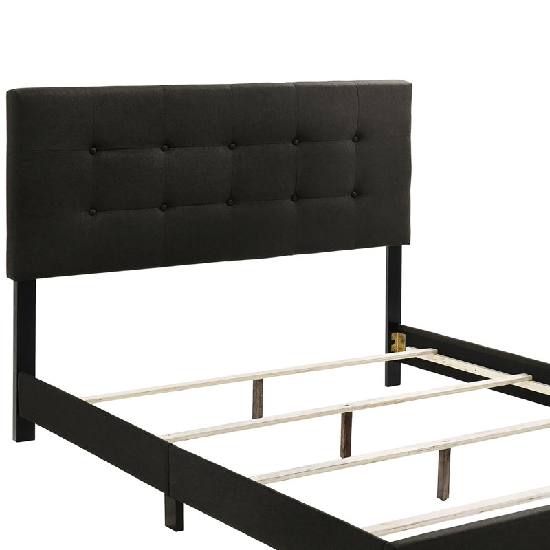 Lit à panneau double gris anthracite pour chambre à coucher - Style contemporain avec pieds noirs et revêtement en mousse de conception transitionnelle
