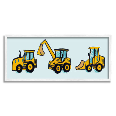 ba-944-Framed Bulldozers on Blue by Lil' Rue Single Picture Frame Print on Canvas