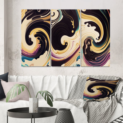 «Mauve, or et tourbillon bleu», 3 pièces sur toile