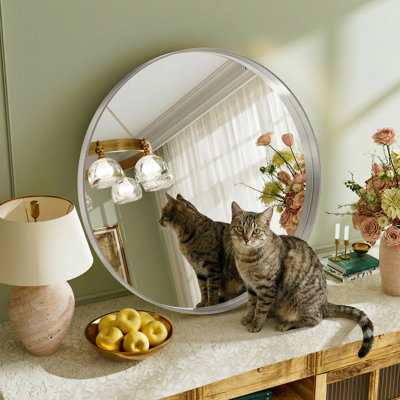 Round/Circle Vanity Mirror with Aluminum Alloy Frame, HD Tempered Glass, French Cleat Mounted Wall Decor Bathroom Vanity Mirror