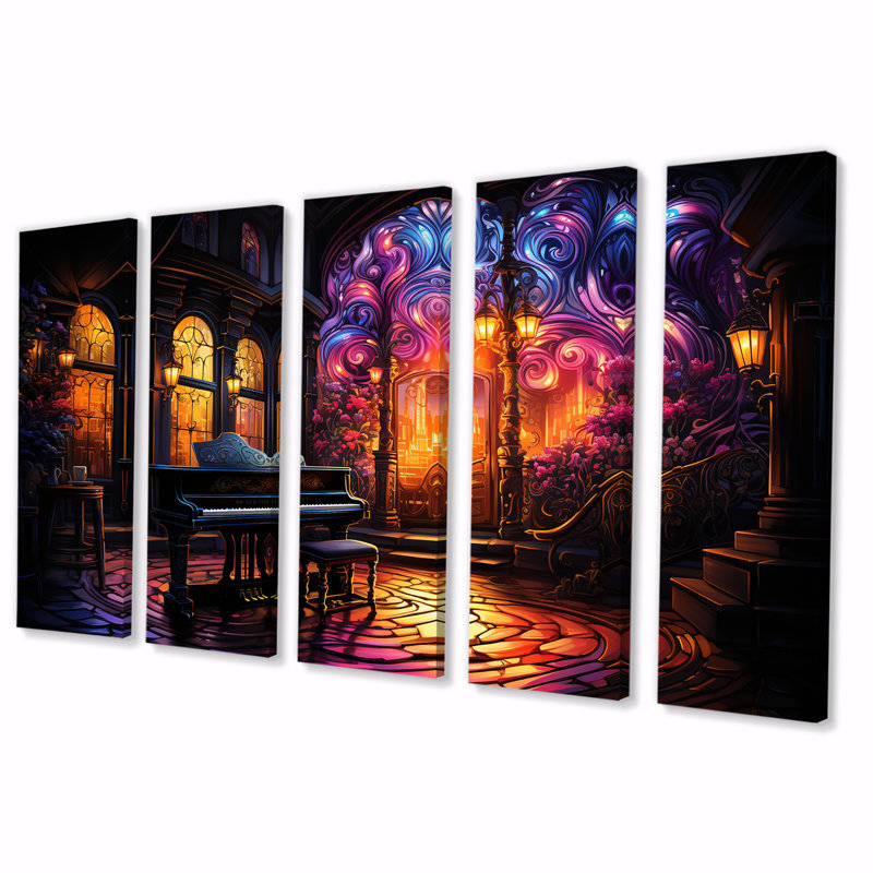 «Gothic Piano Chruch Melody - Music Piano», art mural 5 pièces pour le salon, H 28 po x l 60 po