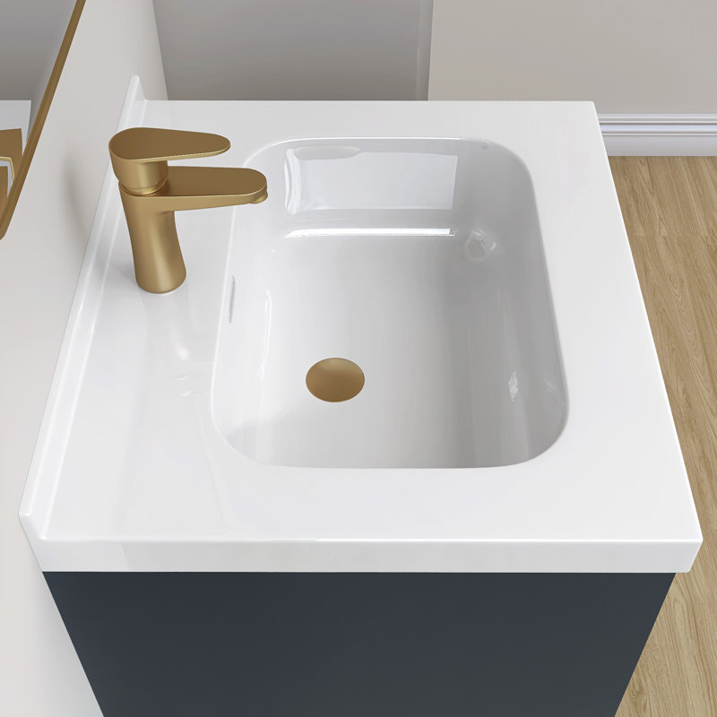 24 In. W. X 22 In. D Solid Surface Resin White Vanity Top Rectangular Single Sink Bathroom Vanity Top In White