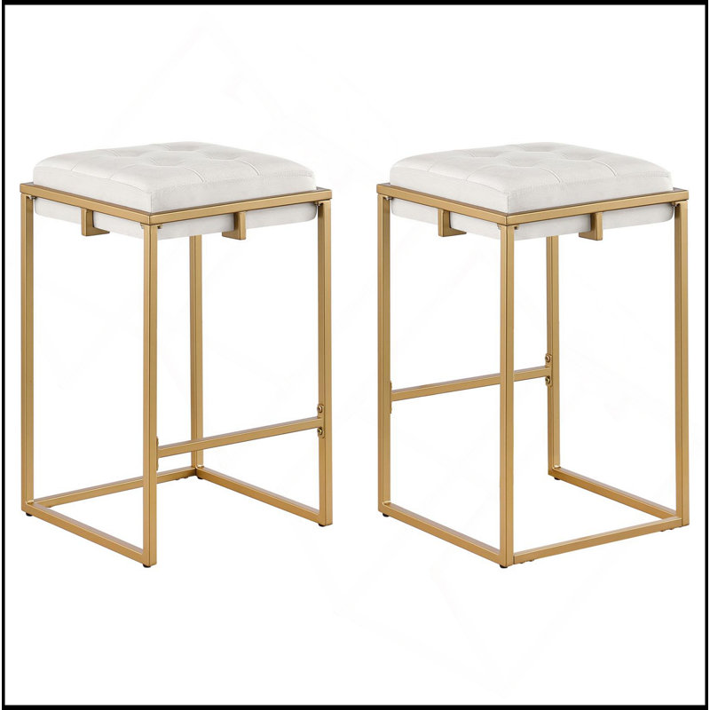 Tabourets de comptoir carrés beiges et dorés (ensemble de 2)