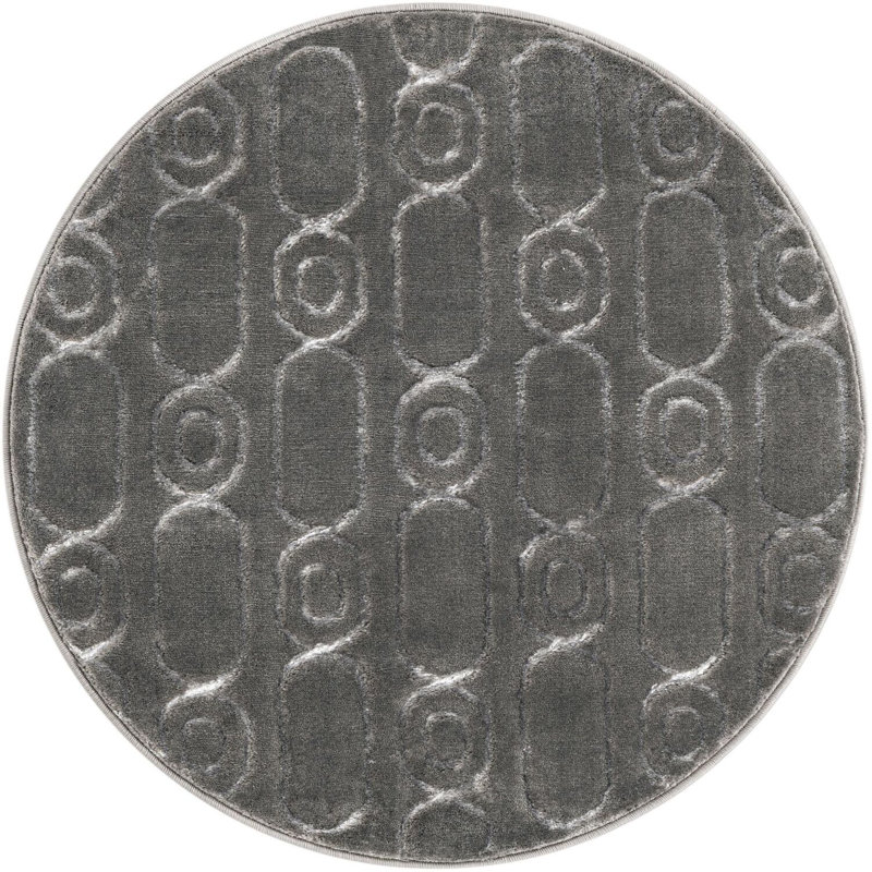 Tapis contemporain gris et argenté Vincente, Rond 3 pi 1 po