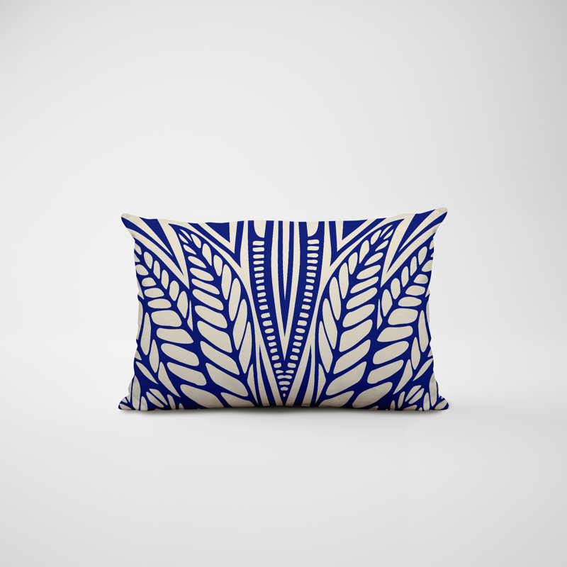 Polyester Lumbar Rectangular Indoor/Outdoor Pillow Cover & Insert, Navy Blue