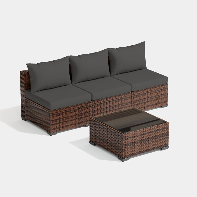Ensemble de conversation extérieur sans accoudoirs pour 3 personnes avec table basse, Gris
