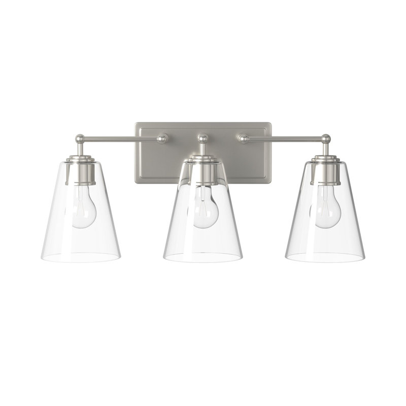 Dimmable Vanity Light, Polished Nickel, Clear Glass, 3