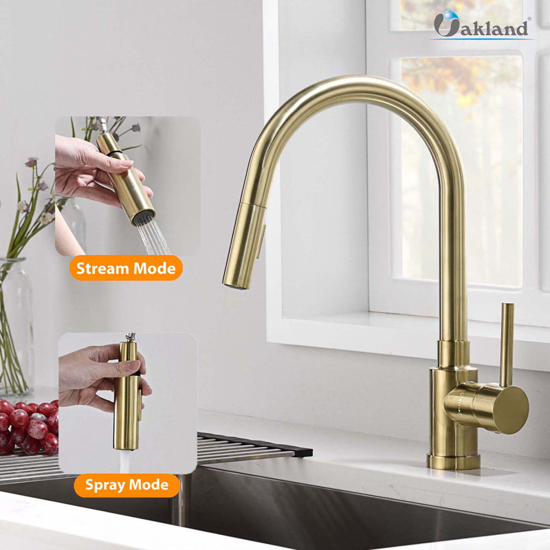 OAKLAND Pull Down Kitchen Faucet, Satin Gold