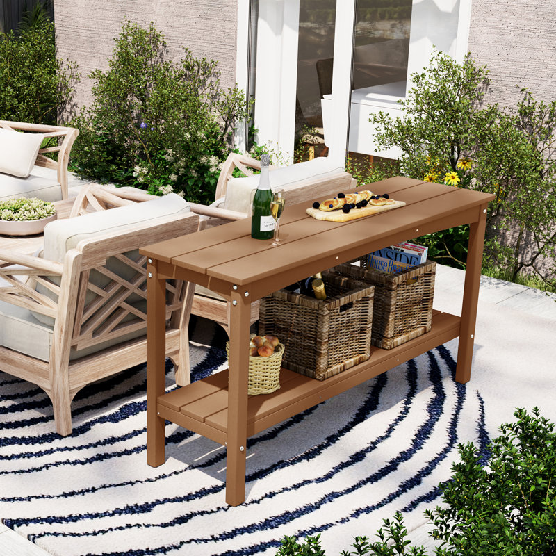 Armentha 55.5" W Outdoor Buffet Table, Natural Teak