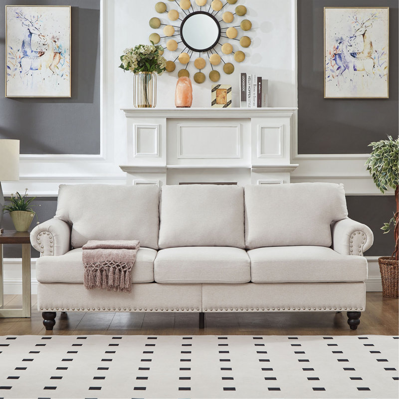 Canapé en tissu moderne rembourré en polyester, Beige