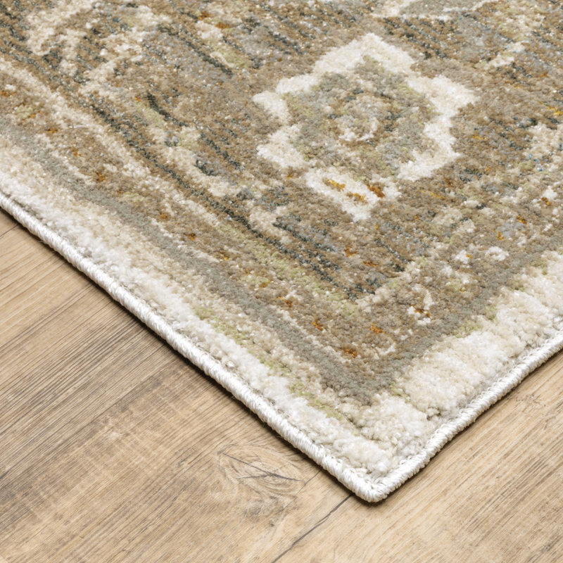 Tapis de couloir oriental tissé à la machine beige et ivoire 2 pi x 10 pi