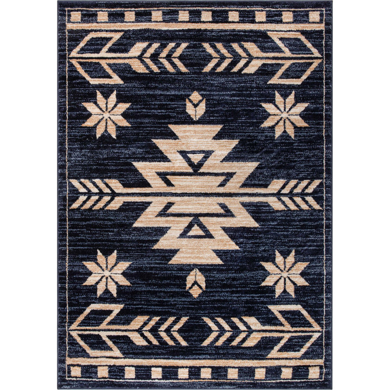 Tulsa Blue and Beige Southwestern Tribal 5' x 7' Area Rug