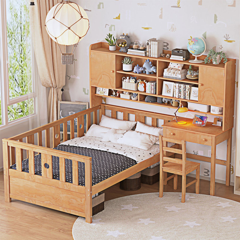 Lit plateforme simple en bois multifonctionnel, Naturel
