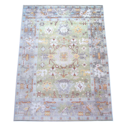 Modern Green Oushak Machine Washable Runner with Built-in Padding & Non-Slip Backing