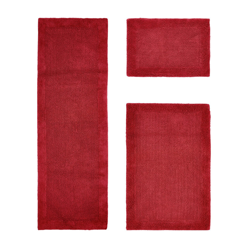 Merkel 100% Cotton 2370 GSM Tufted Reversible 3-Piece Bath Rug Set – Ultra Soft, Highly Absorbent, Machine Washable, OEKO-TEX Certified, Ideal for Shower, Bathtub & Vanity, Red