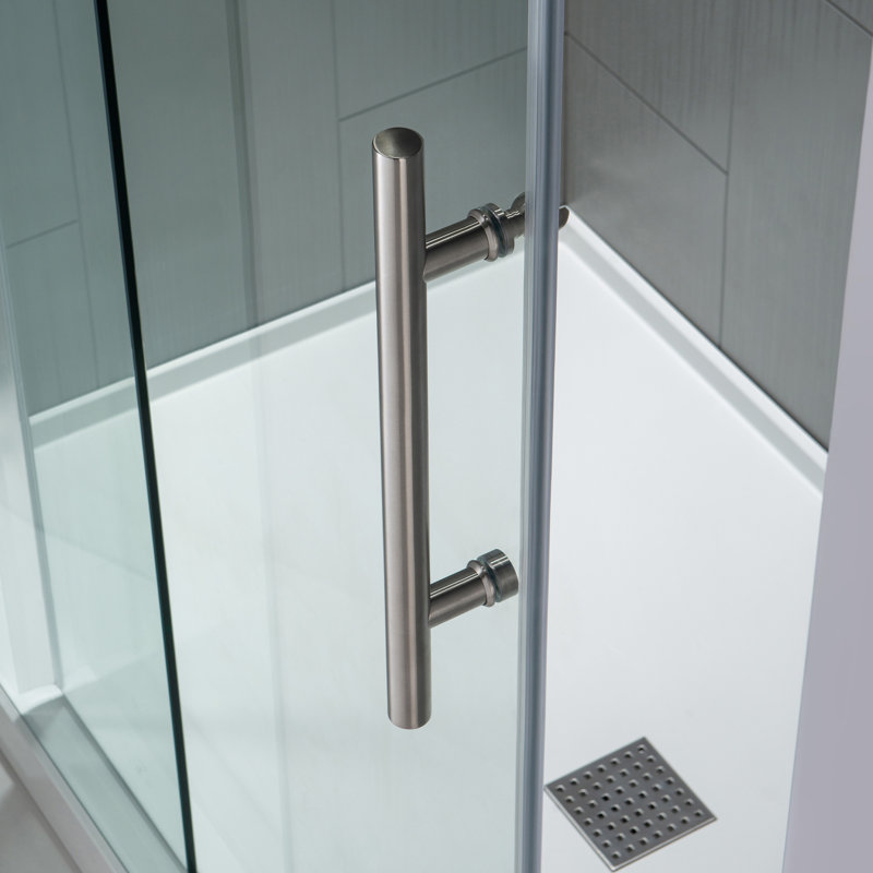 Frameless Bathtub Shower Doors 56-60" Width X 66" Height With 5/16"(8Mm) Clear Tempered Glass,  Single Sliding With Side Seal Strips