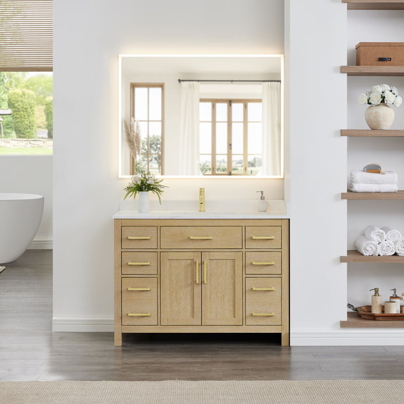 Beckett 48" Freestanding Single Bathroom Vanity with Cultured Marble Top, White Cultured Marble, Brushed Gold
