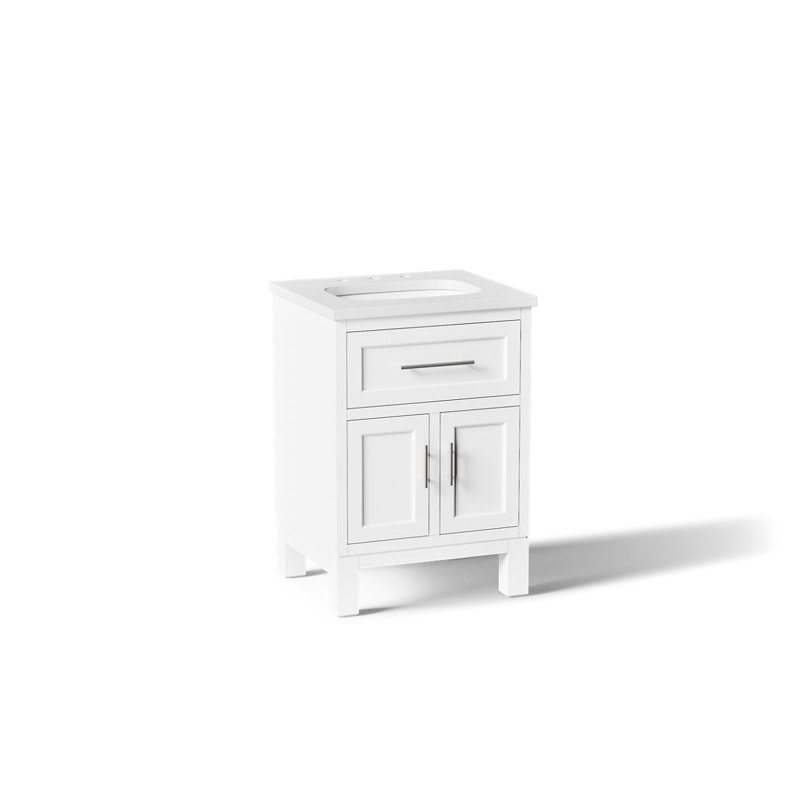 Ensemble de meuble-lavabo mural simple 25 po avec plateau en bois massif Quo, Blanc