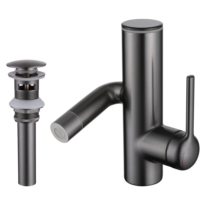 Single-Hole Single-Handle Bathroom Faucet With Drain Assembly, Gray