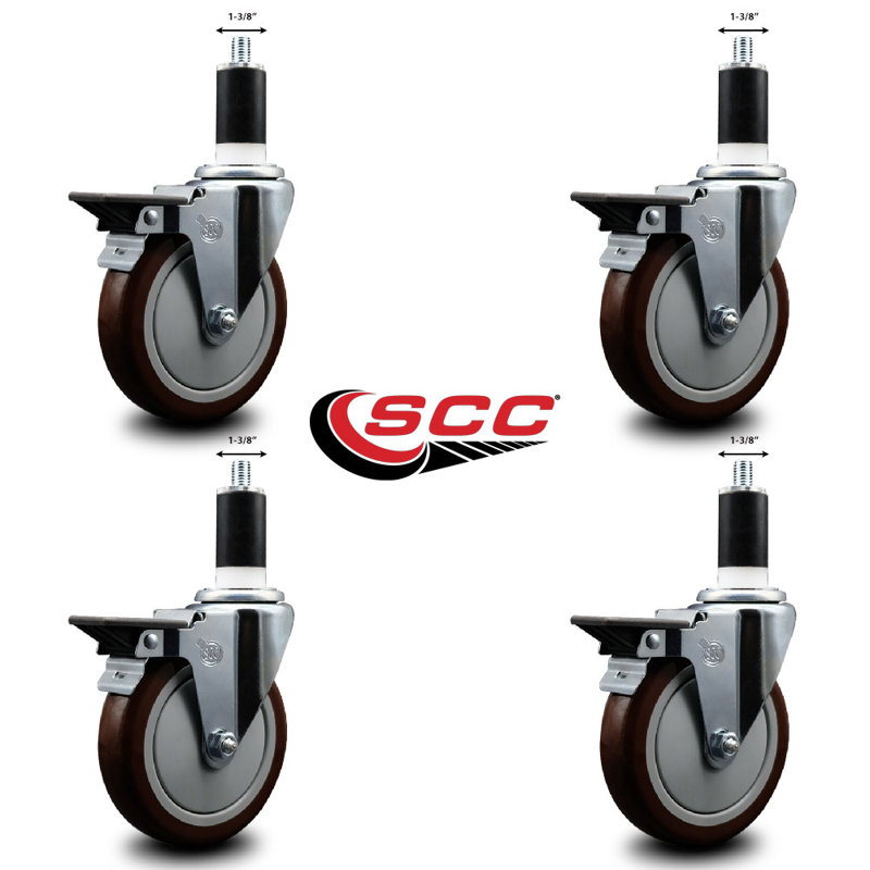 Poly Swivel 1-3/8 Inch Expanding Stem Caster Set with Brake SCC