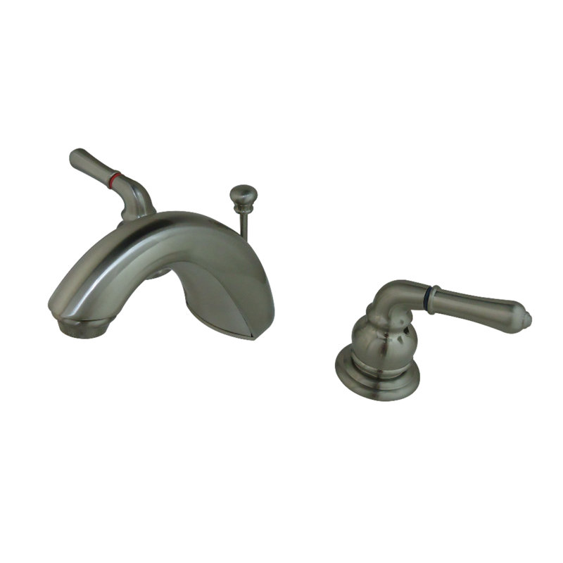 Kingston Brass Two-Handle 3-Hole Deck Mount Widespread Bathroom Faucet with Retail Pop-Up Drain, Brushed Nickel