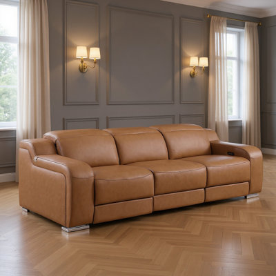 Canapé inclinable USB 103 po en cuir italien châtaignier