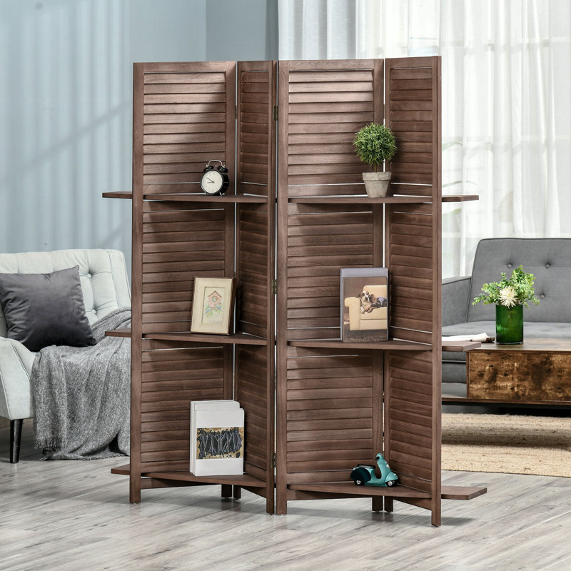 Cloison 4 panneaux en bois massif l 63 po x H 67 po Amick, Noyer