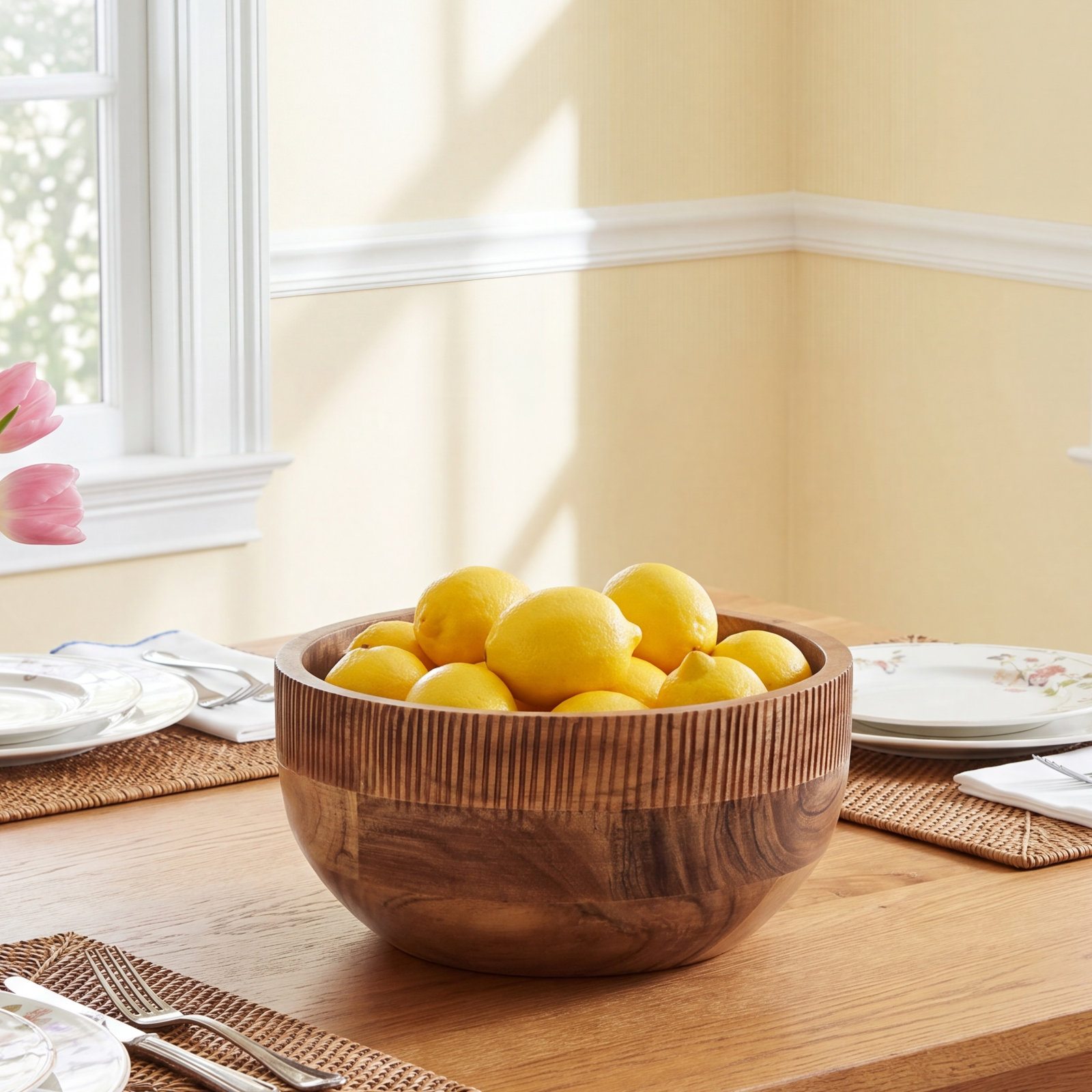 Fitz and Floyd Natural Wood Large Serve Bowl, 9"