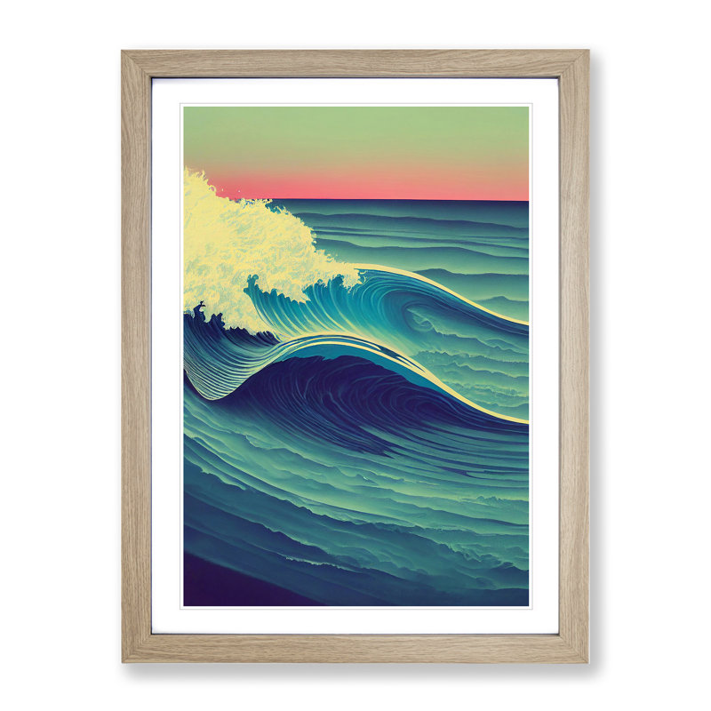 Sunset Ocean Wave No.5 - Framed Print, Oak Framed, 46cm H x 34cm W x 2cm D