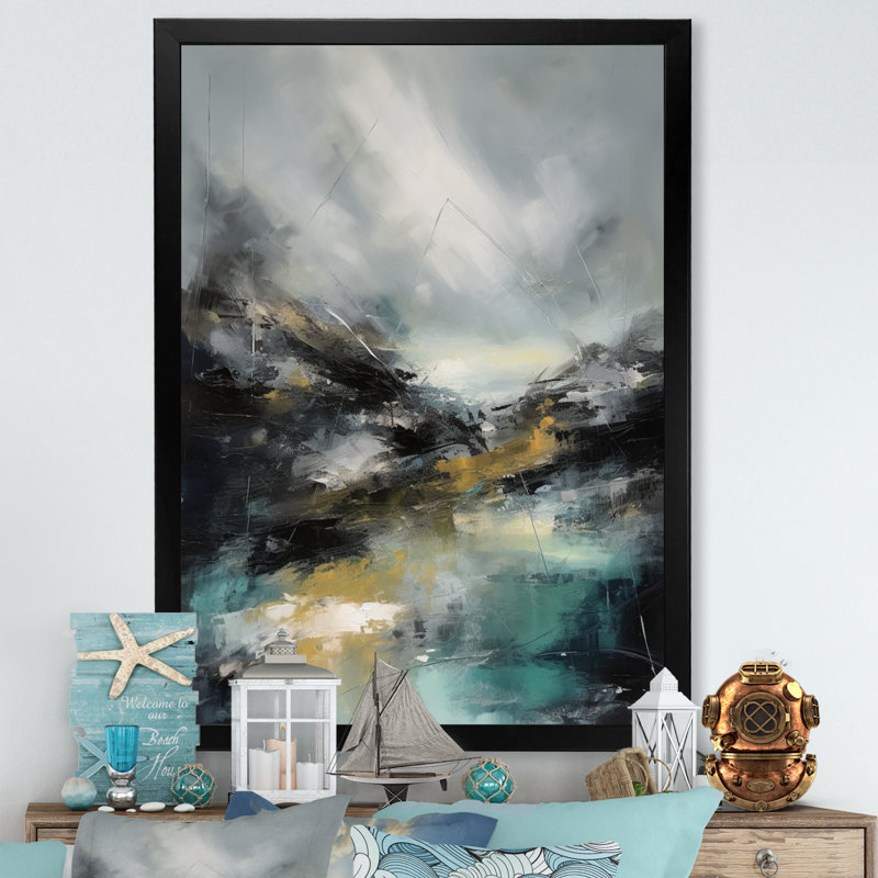 Borrelli paysage marin abstrait III, Cadre photo noir, H 20 po x l 12 po x P 1 po