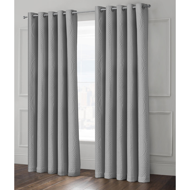 Caldarelli Deluxe Quilted Grandeur Pinsonic Ringtop Curtain, Grey, Width 66 x Drop 90cm