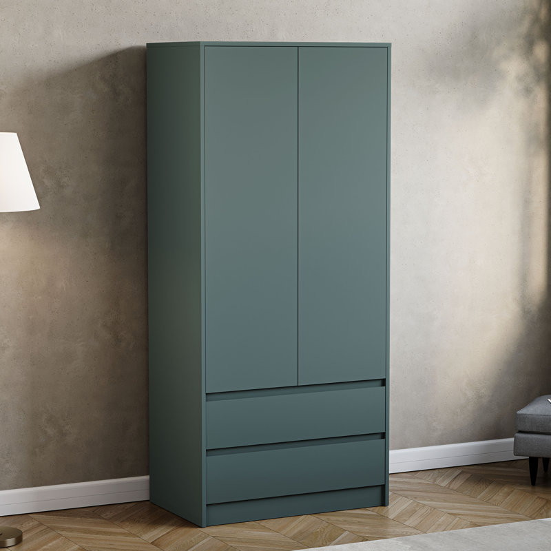 Cunha 2 Door MDF & Particleboard Wardrobe, Green