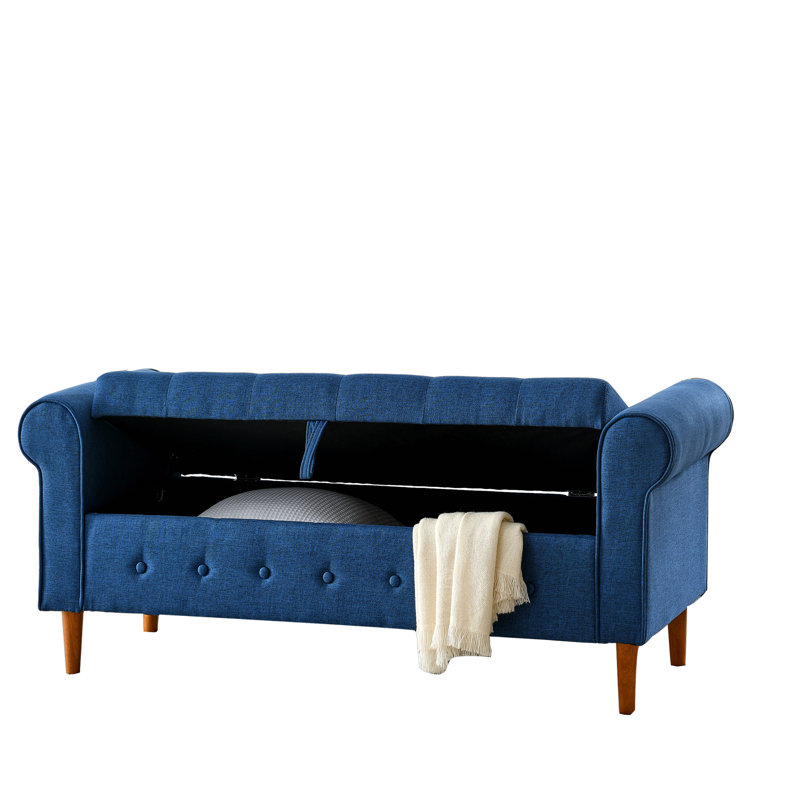 62" Bedroom Tufted Button Storage Bench, Modern Fabric Upholstered Ottoman, Window Bench, Rolled Arm Design For Bedroom, Living Room, Foyer