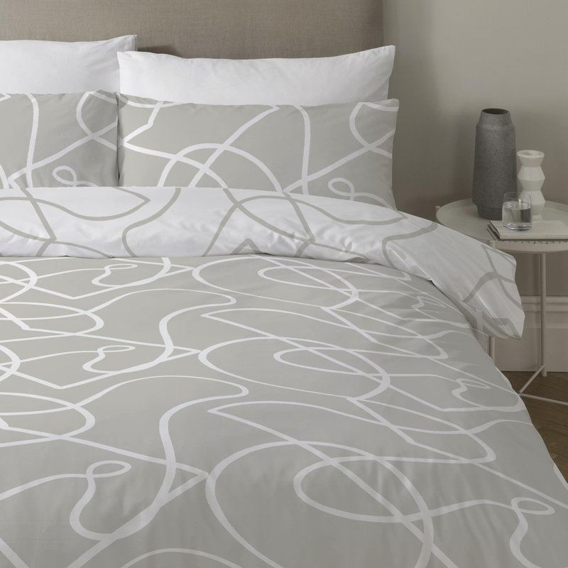 Alkistis Polyester Abstract Duvet Cover Set, Grey, Double - 2 Standard Pillowcases