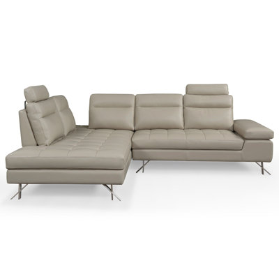 Abington Modern Full Top Genuine Leather Sectional Sofa In Taupe Beige