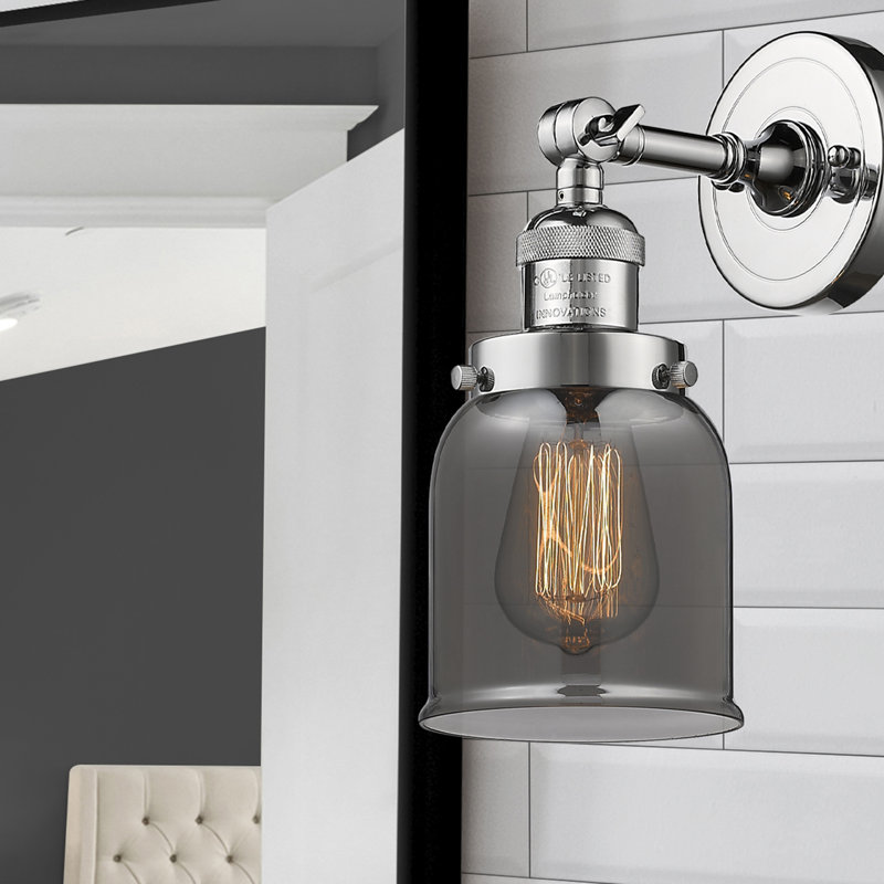 Applique murale 1 lumière 8 po Bell, Ampoule à DEL rétro de 6 watts, Plaqué couleur fumée, Chrome poli