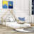 Wood Floor Bed with House-shaped Headboard-947129574-978519340