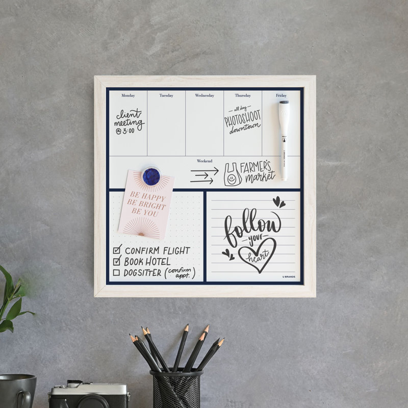Rustic White Wood Magnetic Weekly Planner Board with Accessories