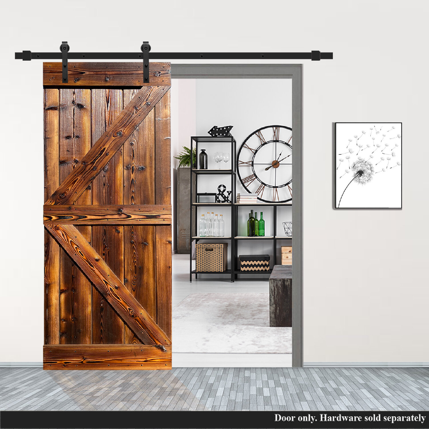 Calhome Paneled Wood and Metal Barn Door without Installation Hardware ...