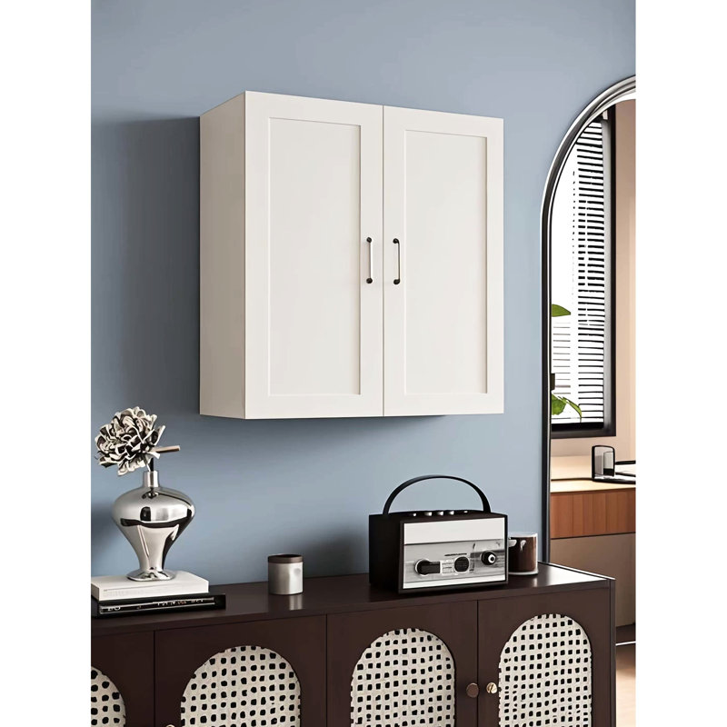 Armoire murale ajustable en bois massif blanc pour bureau de buanderie et garage, 2 tablettes de style Shaker classique en caoutchouc, charnières à fermeture en douceur, porte double laquée de l 27 po x P 30 po avec cuisine