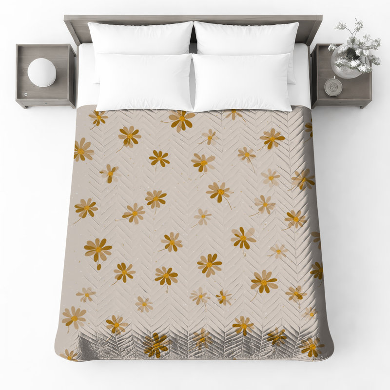 Couvre-lit matelassé à motif floral beige toutes tailles, Double