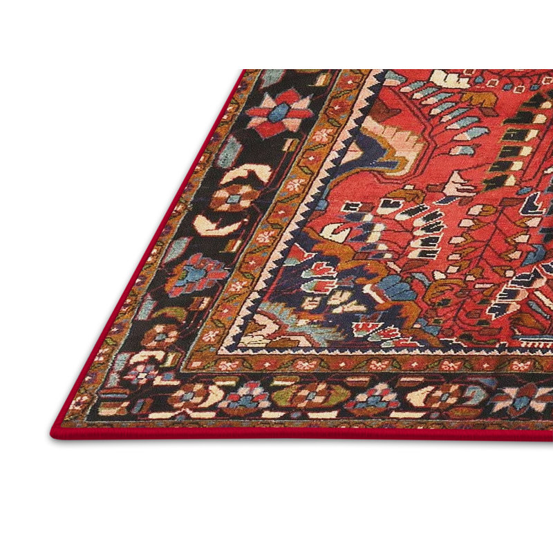Tapis beige/rouge/noir traditionnel, Rectangle 2 pi x 4 pi