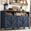 Buffet 55 po à 4 portes avec 4 portes, armoire de rangement pour la ferme avec tablettes réglables, armoire en bois et table basse pour la salle à manger, entrée, bleu