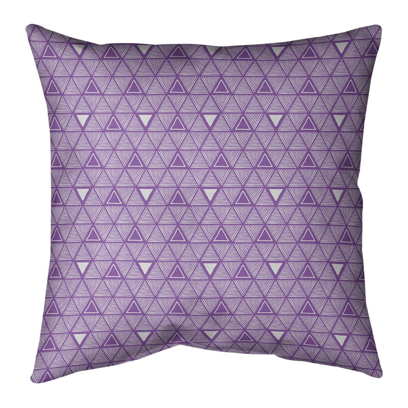 Coussin décoratif triangles dessinés à la main classiques, H 18 po x l 18 po, Bourre en polyester, Violet clair