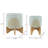 Rainbow Motif Outdoor Planters on Wood Stands for Indoor Home Decor - Modern Ceramic Flower Pots for Living Room or Patio - Set of 2, 11", 7" Green & Tan-94320080-94320078